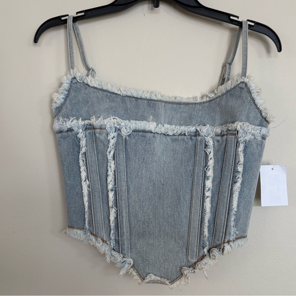 By.Dyln 100% Cotton Sleeveless Light Blue Frayed Corset Montanna Denim Top - Picture 2 of 15